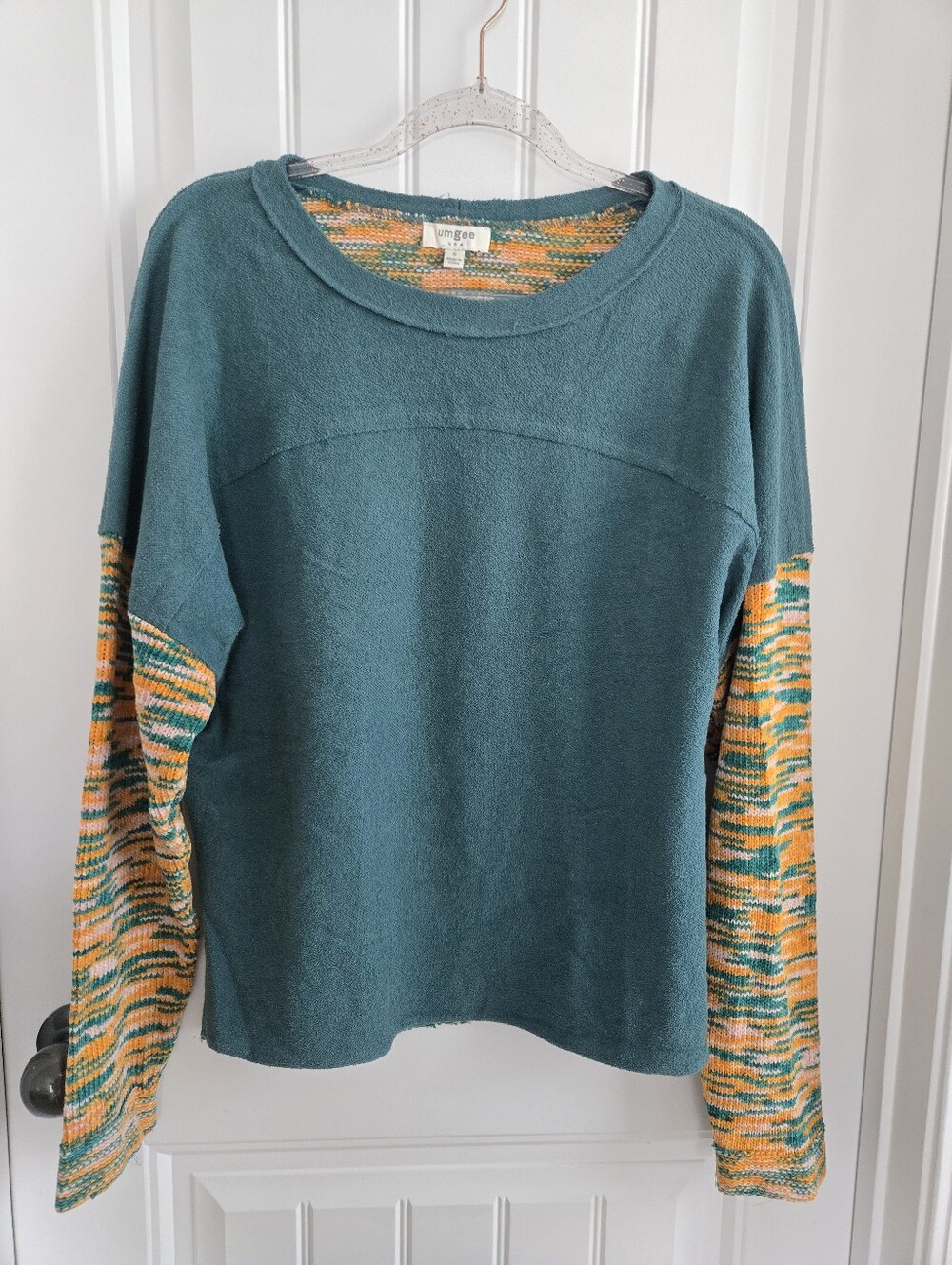 Umgee Teal Pullover with Lagoon Colorway Sleeves